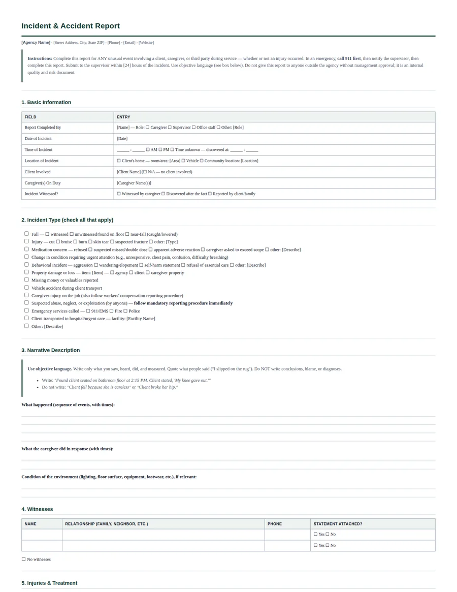 Incident and Accident Report template preview