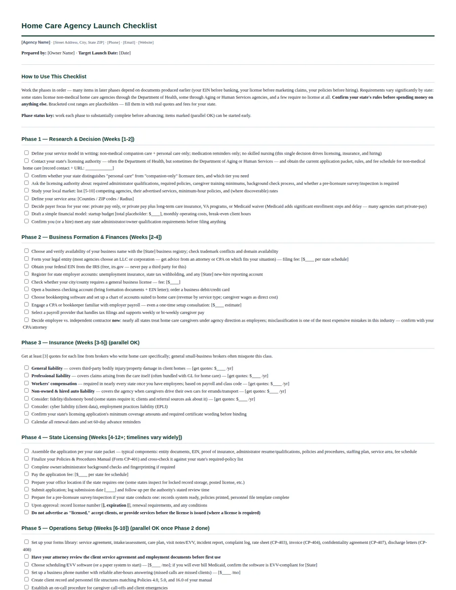 Agency Launch Checklist template preview